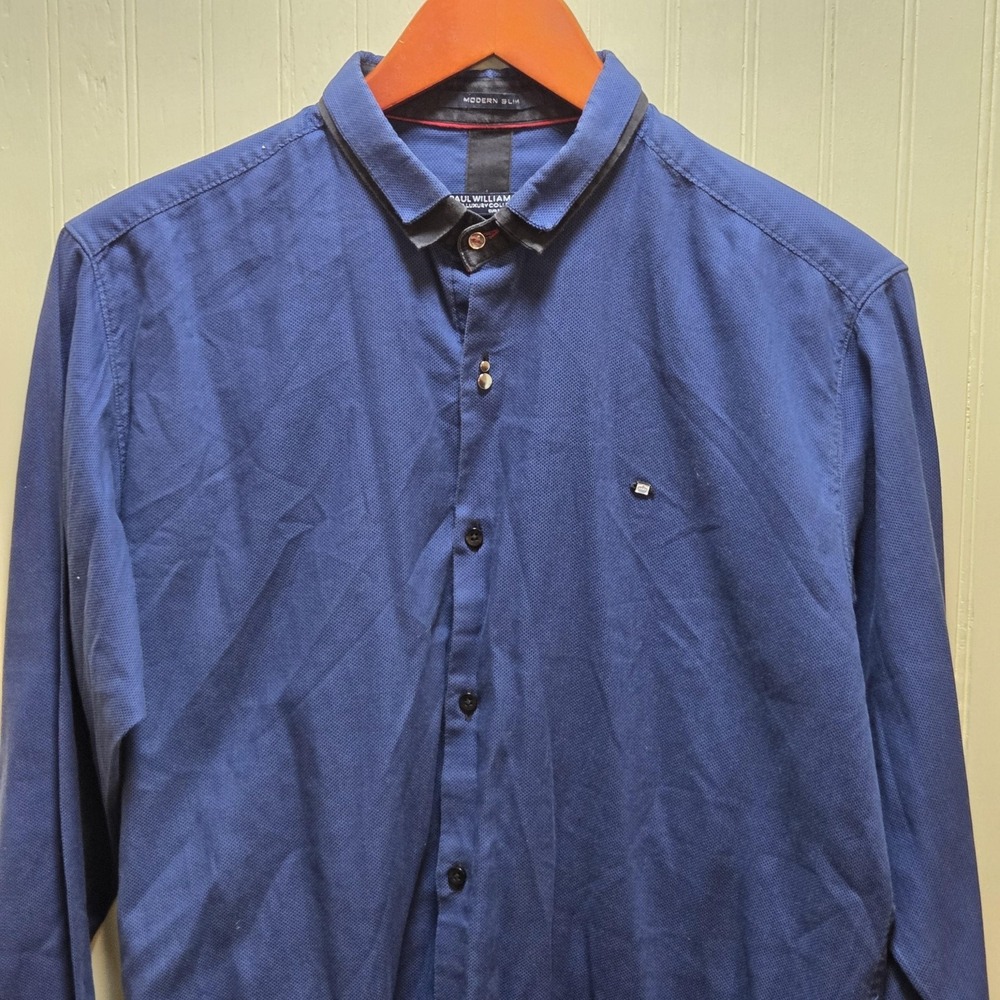Paul Williams Shirt Mens Large Blue Luxury Long Sleeve Button Up Modern Slim